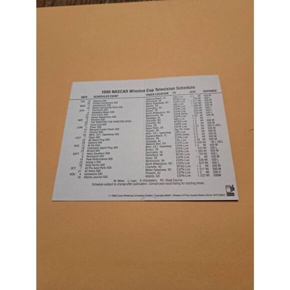 1990 Coors Light NASCAR TV Schedule Bill Elliott 9 Thunderbird VTG Promo Vintage - Picture 2 of 2
